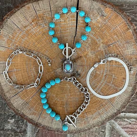 Turquoise Cowboy Hat and Beaded Bracelet Set - Picture 2 of 2